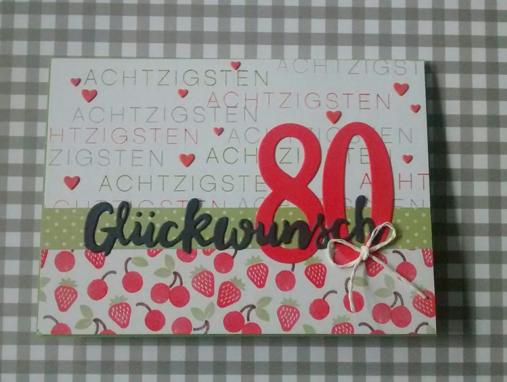 Handgemachte Geburtstagskarte Zum 80. – Weiß, Mit Glitzer & Strass, 16x16 Cm